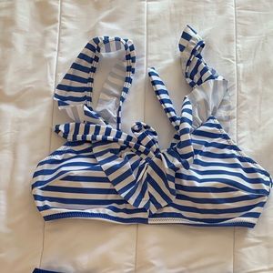 Blue and white two piece swimsuit